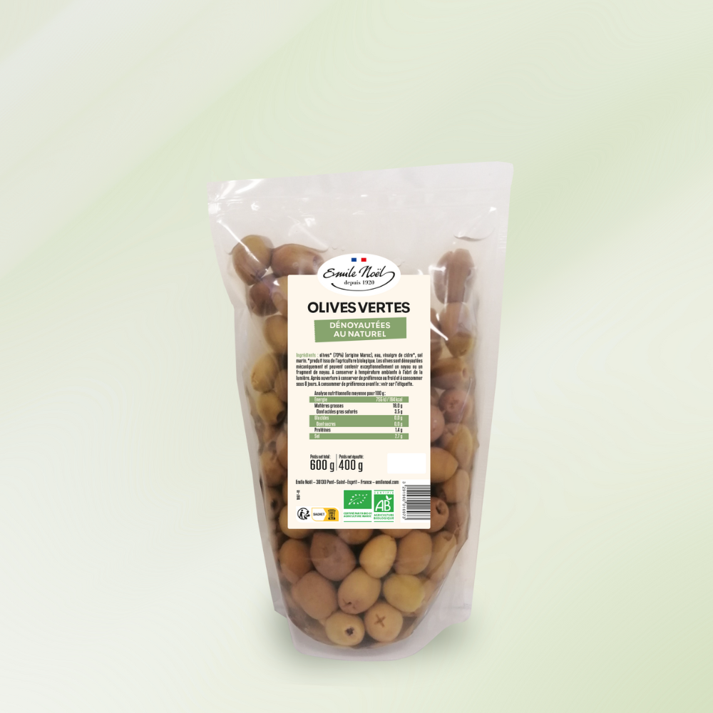 Olives Vertes Dénoyautées au Naturel Bio